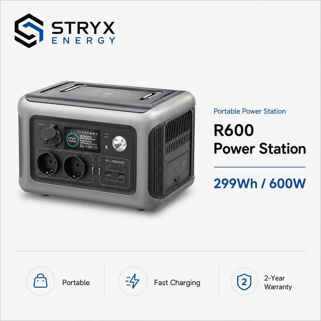 ALLPOWERS R600 Portable Powerstation with Solarpanel (Optional)，299Wh 600W LiFePO4 Battery for Home Backup Outdoors Camping RV